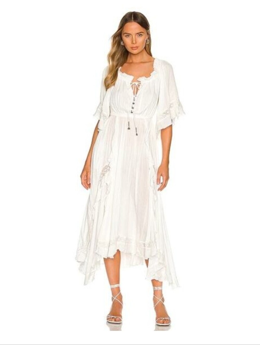 Free People Cream Boho Maxi Dress with Tassel Accents